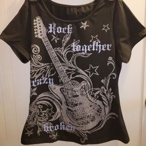 Black Graphic Tee with Guitar Design